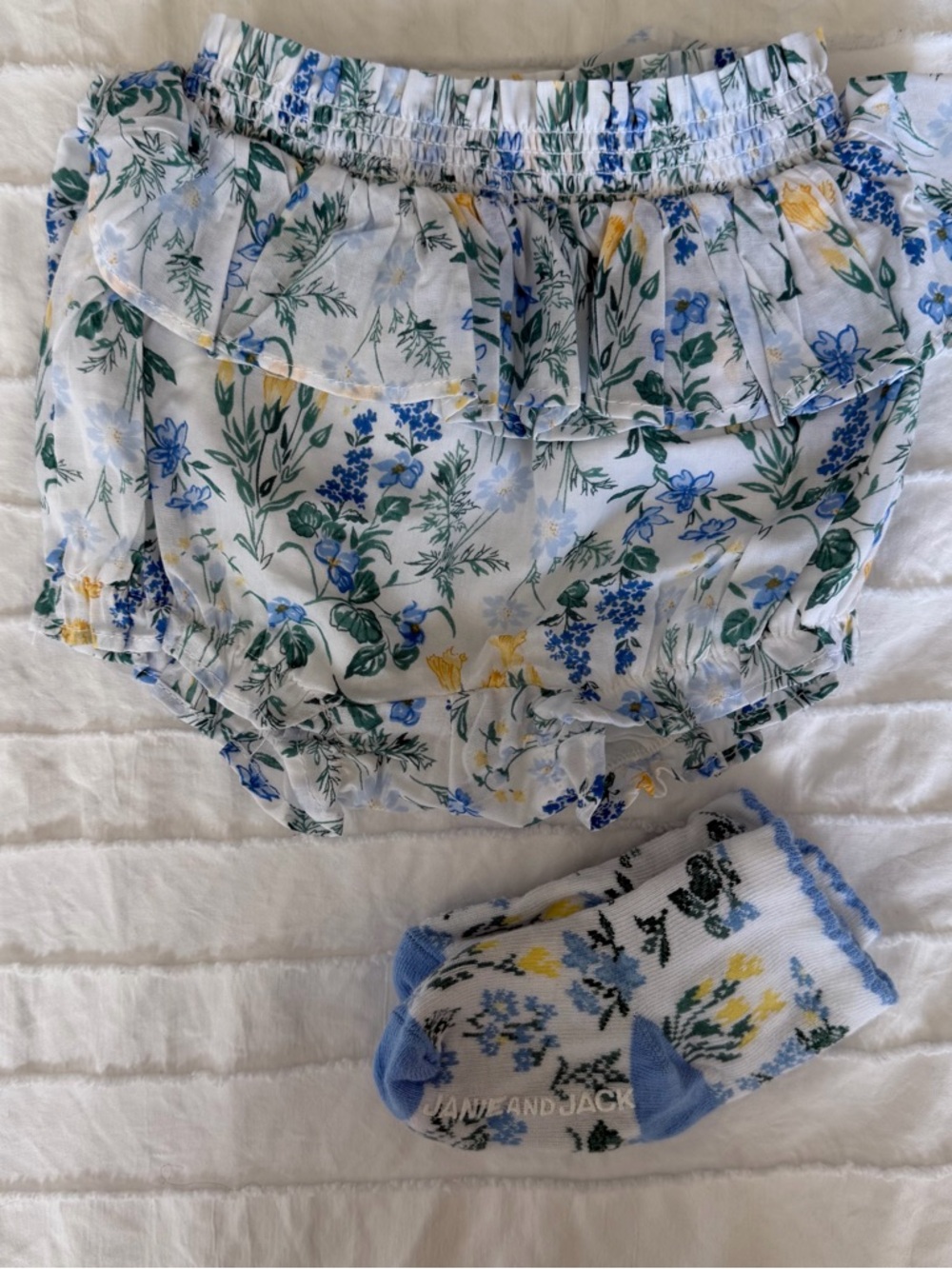Janie and Jack Floral Ruffle Bloomers - White, Blue & Yellow